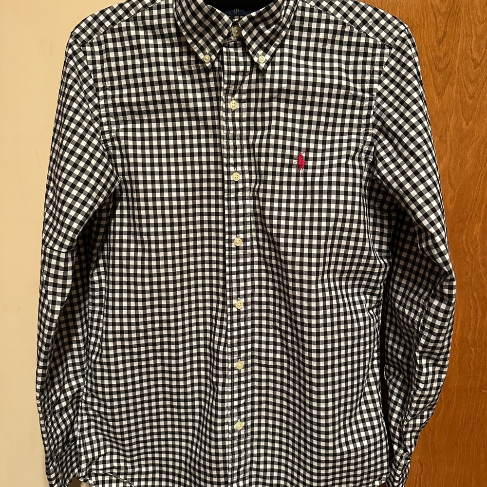 Casual blue and White Gingham Button Down Shirt